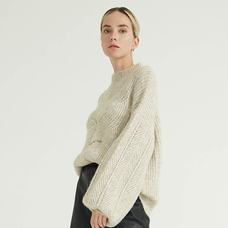 Fashion Solid Color Mid-neck Simple Advanced Cotton Pullover For Women