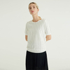Spring And Summer White Half Sleeve Pinstripes Wool Sweater Pullover For Women