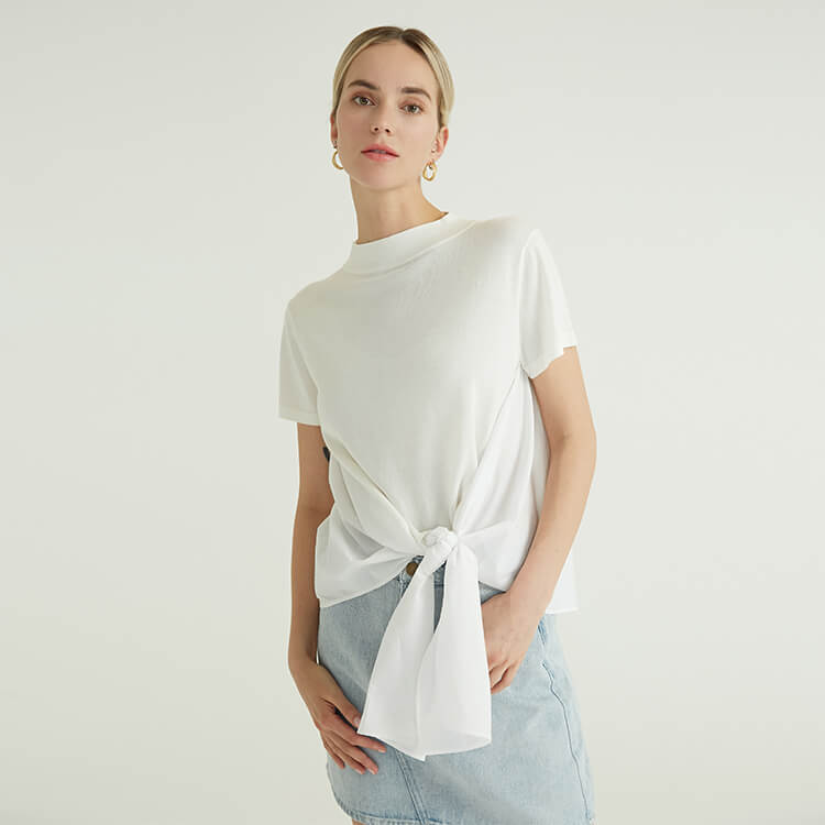 Minimal And Stylish Hem With Lace Up Design Wool Korean Sweaters For Women
