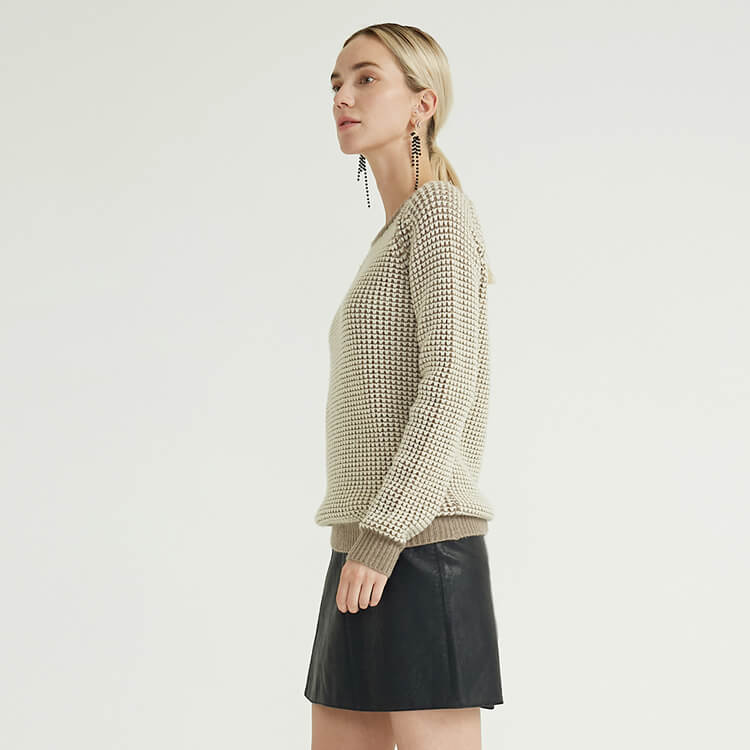 Round Neck Long Sleeve Jacquard Simple Cotton Export Women Oversized Swater