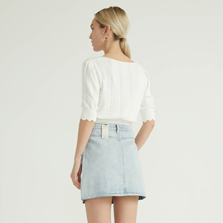 White Hollow Pattern Design Women's V-neck Pullover Sweater For Women