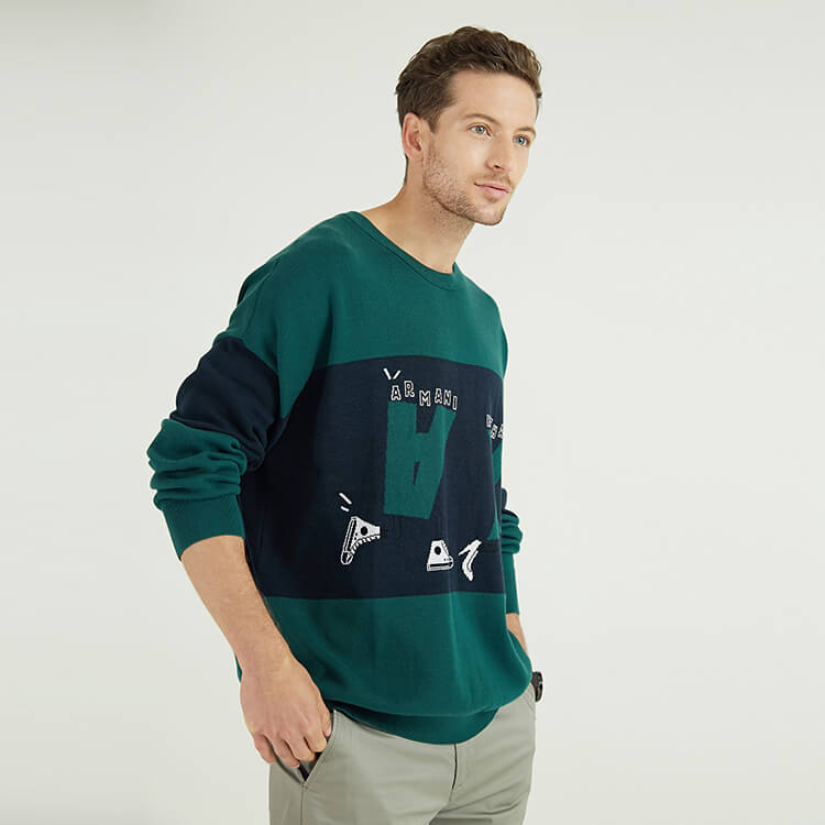 Classic Round Neck Fashionable Printing Design Men's Pullover Sweater