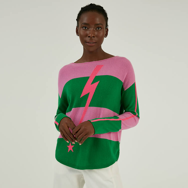 Custom 100% Cashmere Colorblock Stripe Intarsia Knitted Pullover Sweater