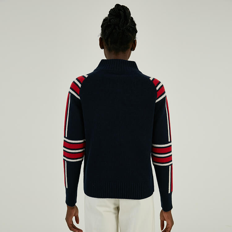 Custom Quarter Zip Wool Cashmere Blend Sleeve Color Block Knitting Sweater