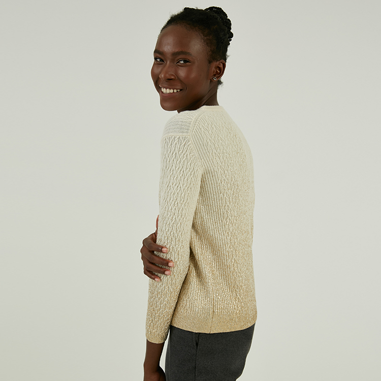 Winter Custom 100% Wool Hot-stamping Printed Cable Knit Pullover Sweater