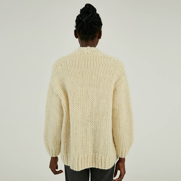 Custom Winter 100% Cotton Heavy Gauge Knit Sweater Cardigan Coat For Women