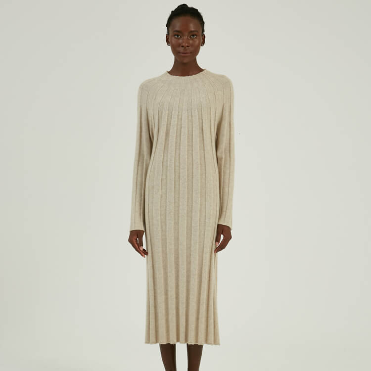 Custom Made Luxury 100% cashmere Long Rib Knitted Dress
