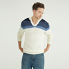 Mens 100% Cashmere Fancy knitted V neck Long Sleeves Pullover With Colour Block