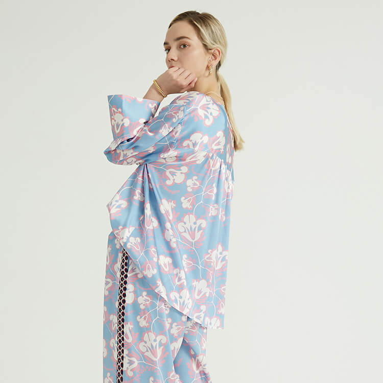Flowers Light Blue Plus Size Summer 2022 Women Clothing Two Piece Set
