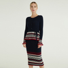 Autumn Winter Pure Cashmere Round Neck Bell Cuff Cardigan Skirt Knitting Needles Women Knit Set