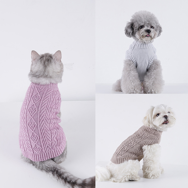 Custom Custom Cat Winter Clothing Solid Cable Puppier Kitty Knitted Jumpers