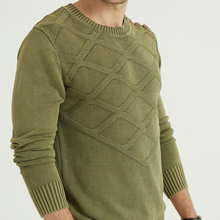 Green Button Knitted Long Sleeves Cashmere Sweater For Men
