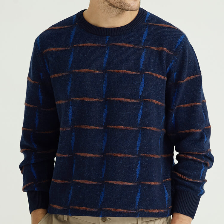 Long Sleeved Jacquard Knit Cashmere Sweaters For Men