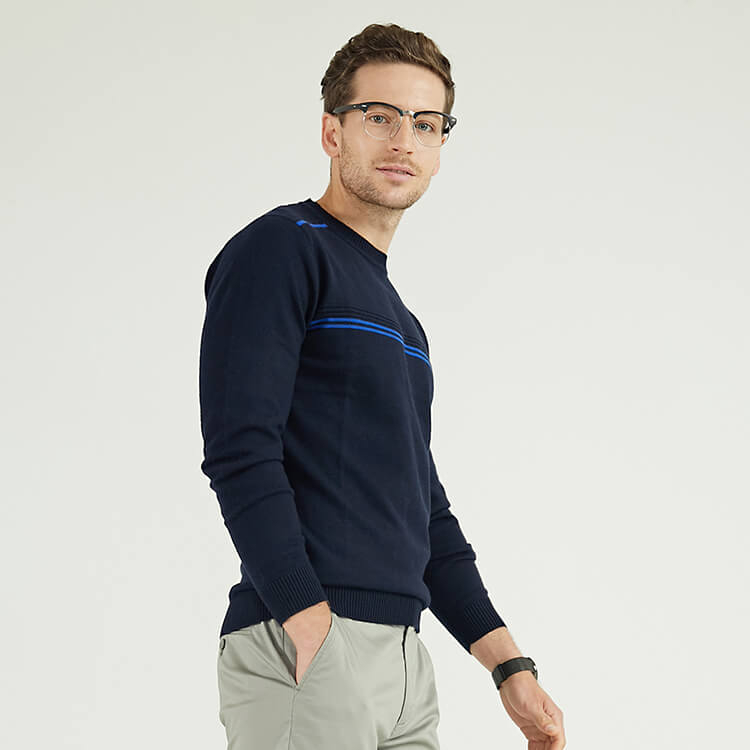 Simple Fashionable Designround Neck Knitted Intarsia Jacquard Men's Sweater