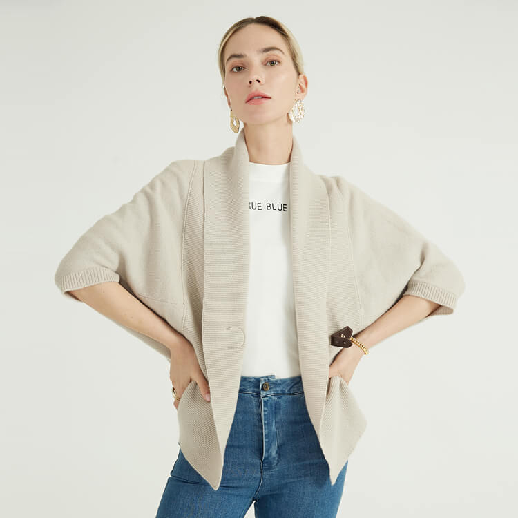 Hot Beige Fashion Knitted Pure Cape Casual Women's Cashmere Cardigan