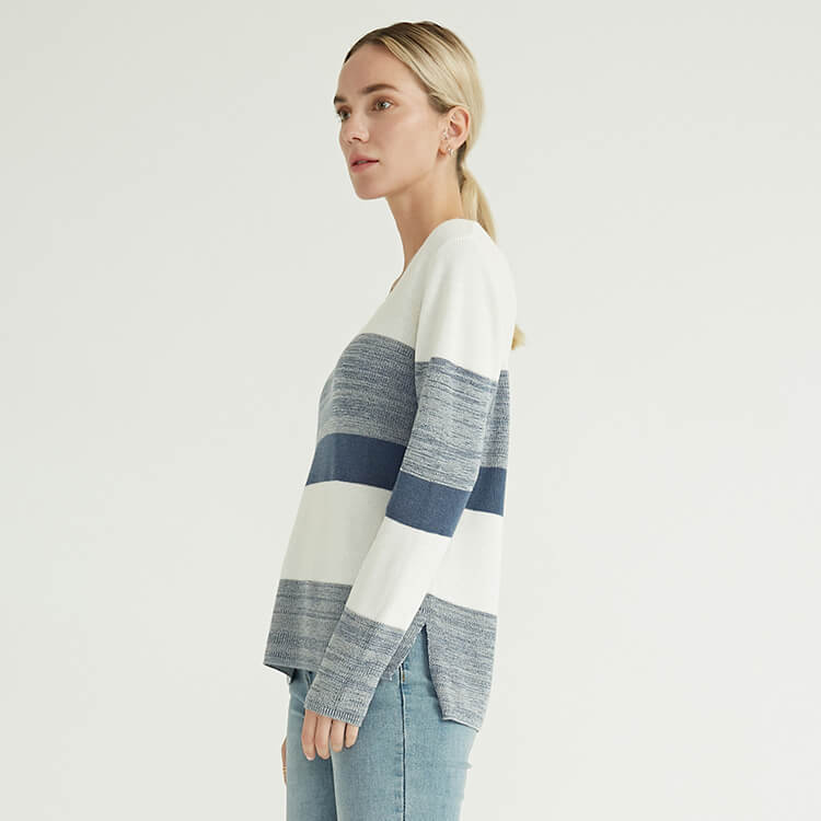 Simple Contrast Color V-neck Fashion Knitted Women's Sweaters For Women