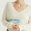 V-neck Solid Color Knitted Print Simple Winter Women Sweater Pullover