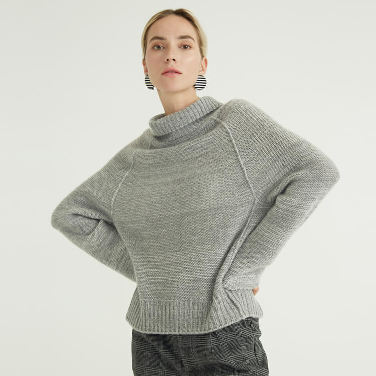 Simple fashion turtleneck knitted grey 2022 women wool sweaters
