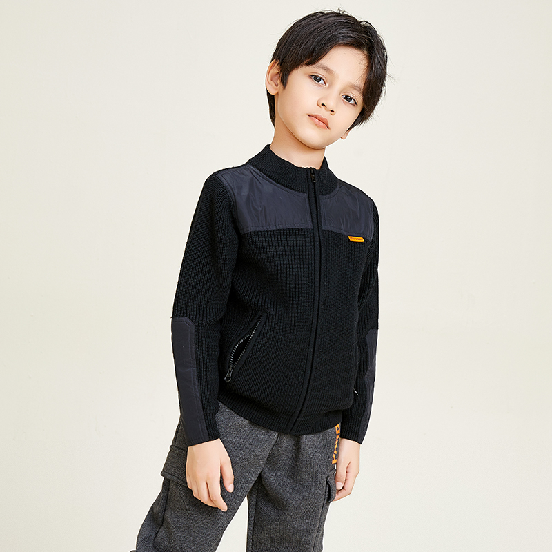 Boys Knit Panel Woven Long Sleeve Cardigan