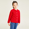 Red Knitted Long Sleeve Round Neck Button Decorative Girls\' Cardigan