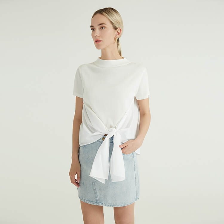 Minimal And Stylish Hem With Lace Up Design Wool Korean Sweaters For Women