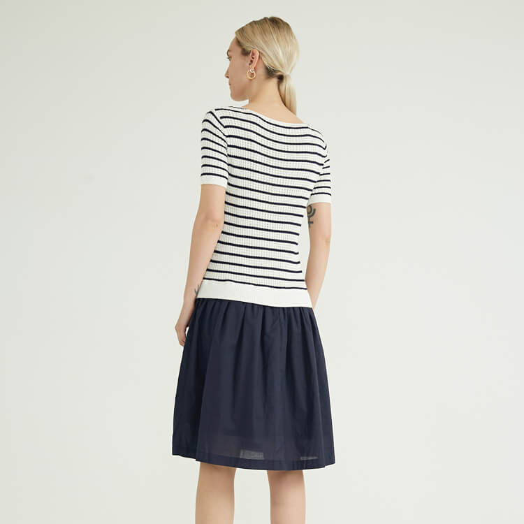 Spring Summer Stripe Design With Side Slit Hem Women's Knitted Sweaters Pullover