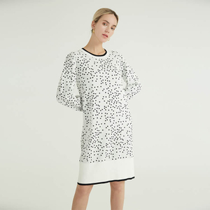Polka Dot Long Sleeve Round Neck Straight Sleeve Casual Dresses For Women