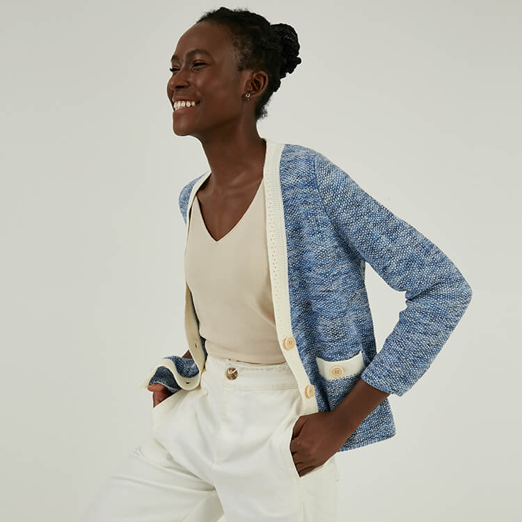 Custom 100% Cotton Button Up Cropped Tweed Knitted Cardigan jacket For Women