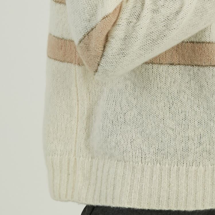 Custom 100% Cashmere Autumn Winter Women Stripe Crewneck Knit Sweater