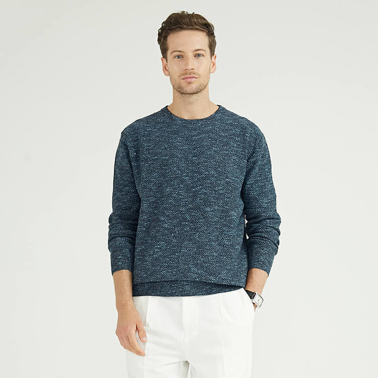 Custom Made Winter Mens Round Neck Acrylic Blend Melange Plain Knit Sweater