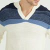 Mens 100% Cashmere Fancy knitted V neck Long Sleeves Pullover With Colour Block