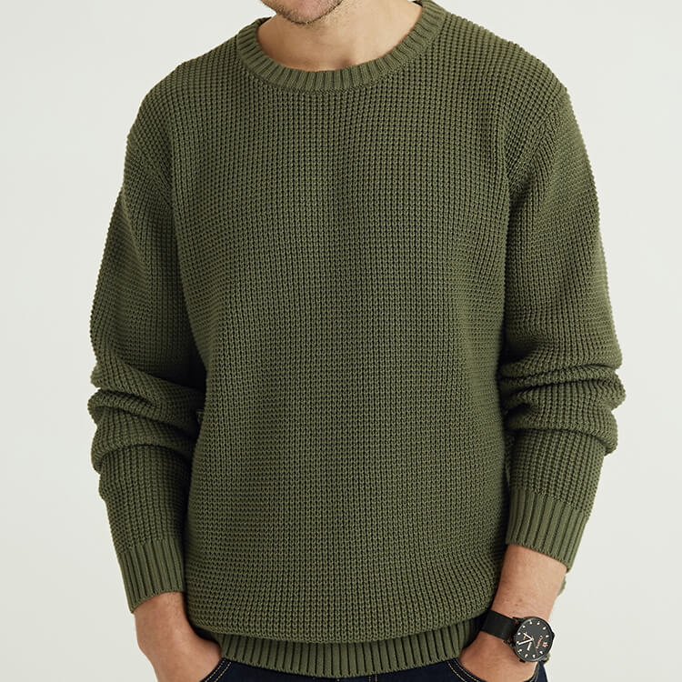 Green Long Sleeved Classic Design Knitted Cardigan Sweater For Men
