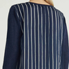 Blue Crew Neck Back Striped Tulle Design Knitted Pullover Women Knit Sweater