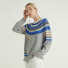 Vintage Embroidered Knitted Color block Knitted Women Sweater Pullover