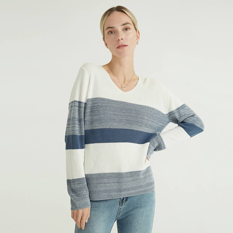 Simple Contrast Color V-neck Fashion Knitted Women's Sweaters For Women