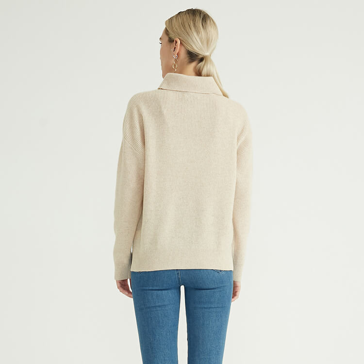 Beige Long Sleeve Turtle Neck High Collar Basic Pure Turtleneck Knitted Luxury 100 % Women Cashmere Sweater