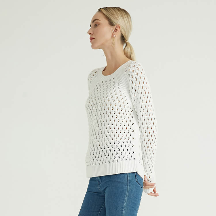Simple Hollow Solid Color Design Women Knitted Pullover Woman's Sweater