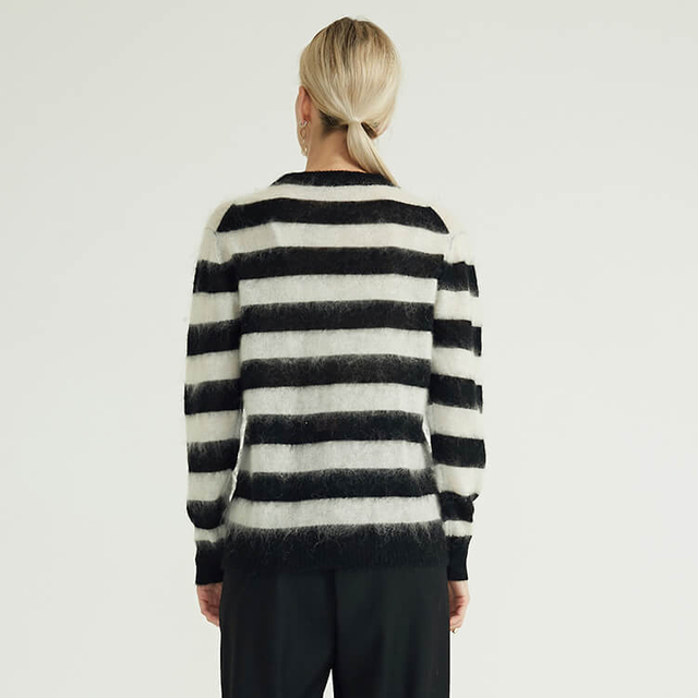 Long Sleeve Round Neck Crew Neck Casual Women's Knitted Custom Striped Mohair Sweater 