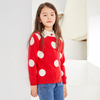 Round Neck Long Sleeve Red White Dot Adorned Cute Collar Sweater