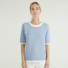 Round Neck Half Sleeve Light Blue Knit Woolen Sweaters For Women