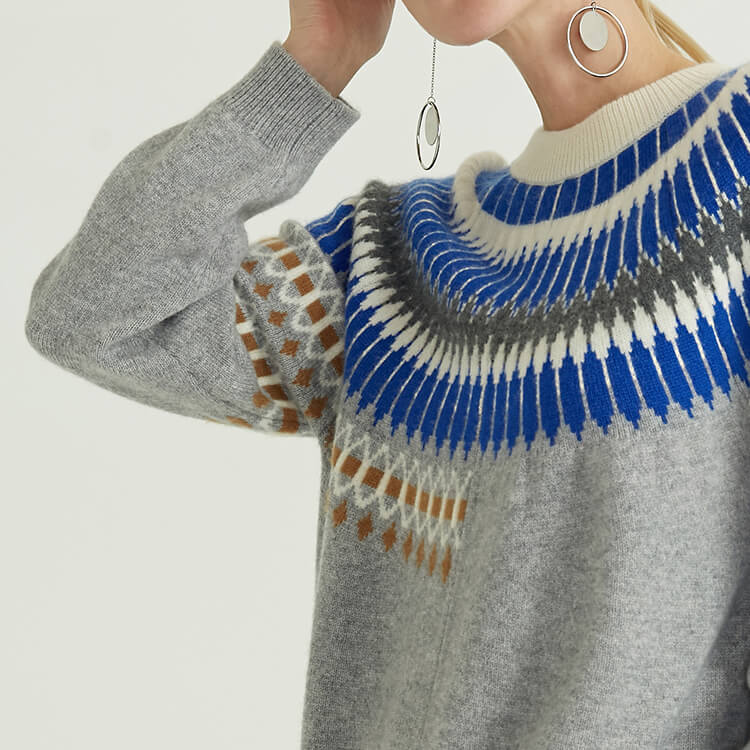 Icelandic Style Round Neck Long-sleeved Cashmere Designer Export Women Sweater