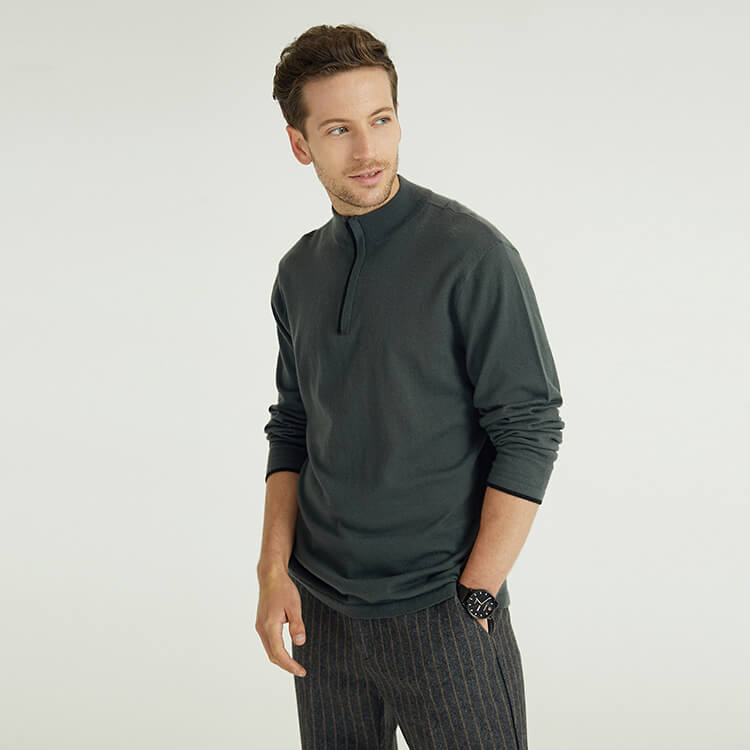 Men's 1/4 Zip Knitted Flat Needle Design Classic Pullover Sweater