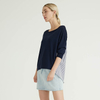 Blue Woven Striped Fabric Panel Design Knitted Pullover Sweater For Women