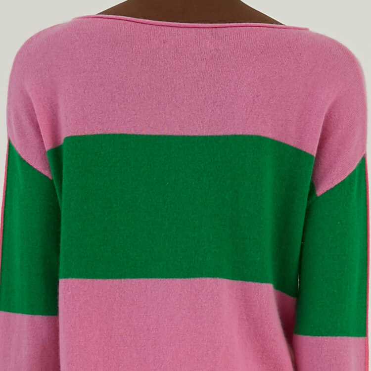 Custom 100% Cashmere Colorblock Stripe Intarsia Knitted Pullover Sweater