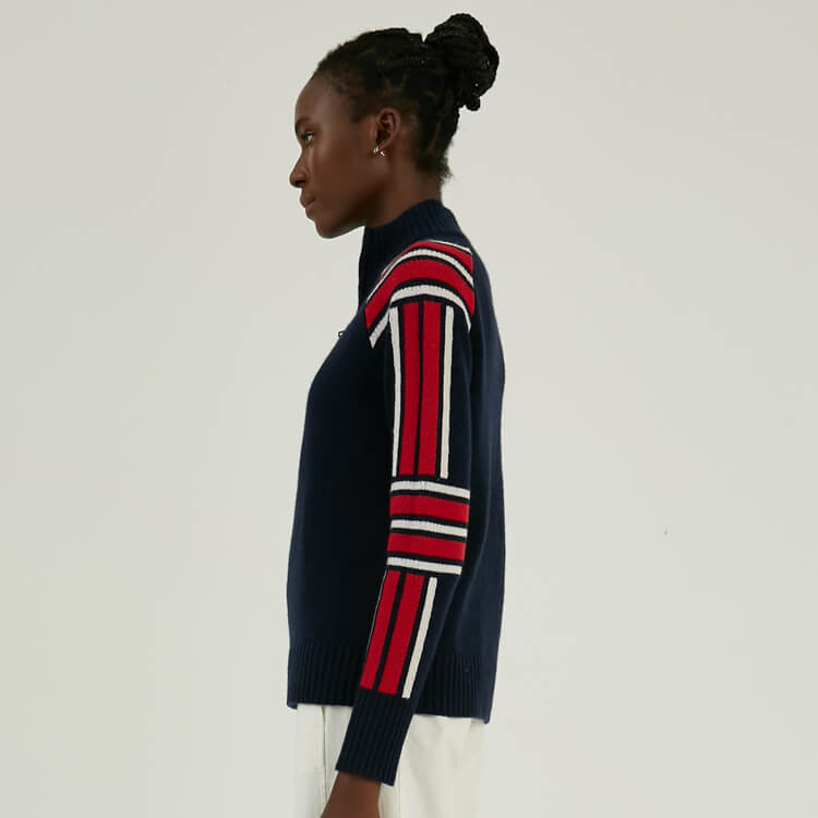 Custom Quarter Zip Wool Cashmere Blend Sleeve Color Block Knitting Sweater