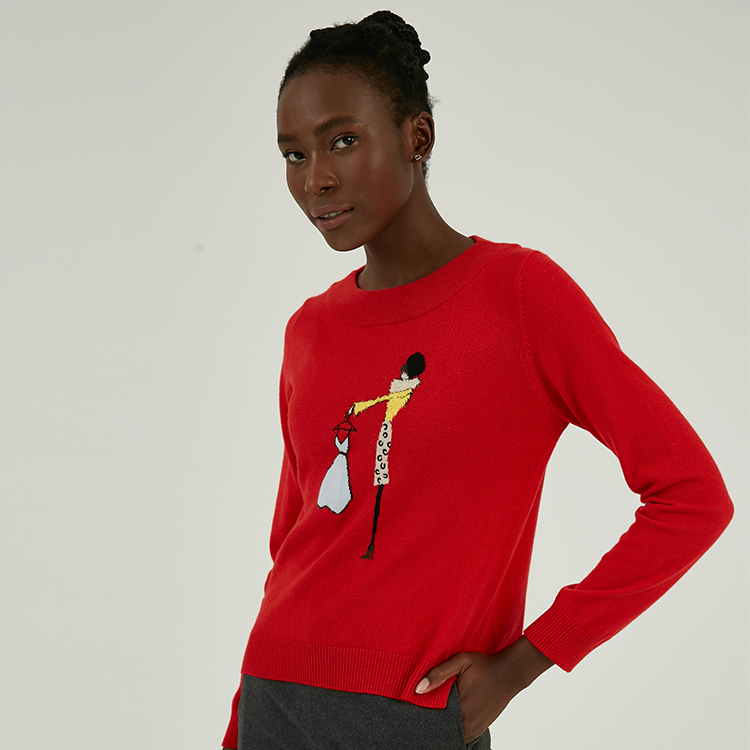 Custom Women Knit Pullover Animal Jacquard Sweater