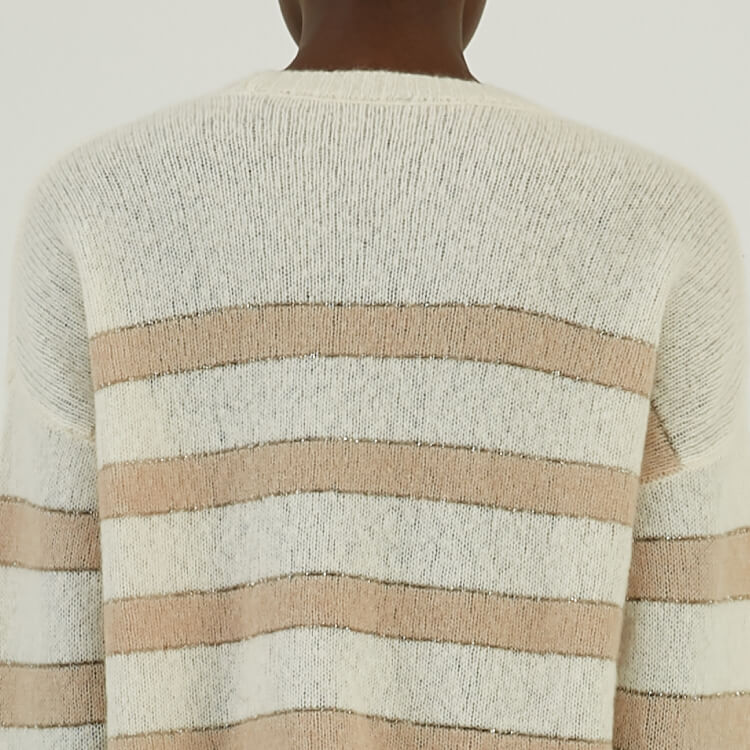 Custom 100% Cashmere Autumn Winter Women Stripe Crewneck Knit Sweater
