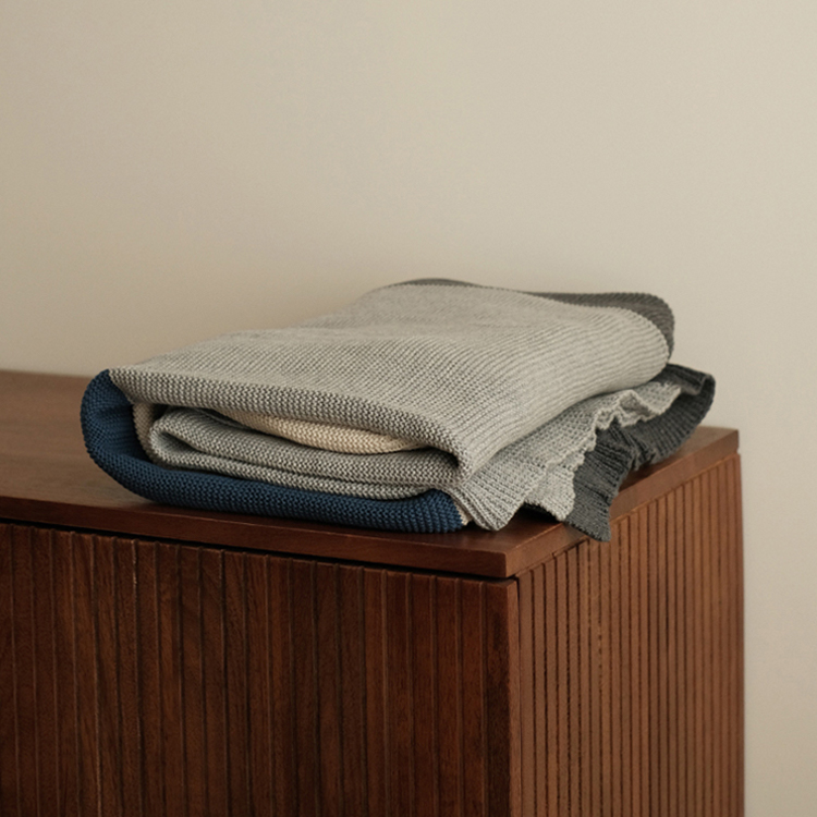 Custom Colorblock Design 100% Pure Cotton Link Knit Sofa Blanket
