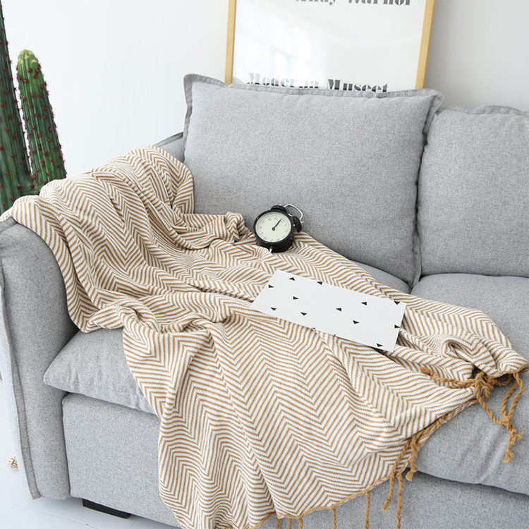 Custom Nordic Style 100% Cotton Intarsia Knit Herringbone Throw Blanket