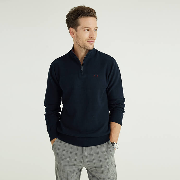 Zipper Design Long Sleeve Classic Style Knit Cashmere Men'S Sweaters